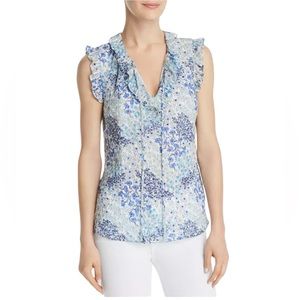 Rebecca Taylor Women’s Ava Floral Sleeveless Silk Top Blouse 2 XS Blue White